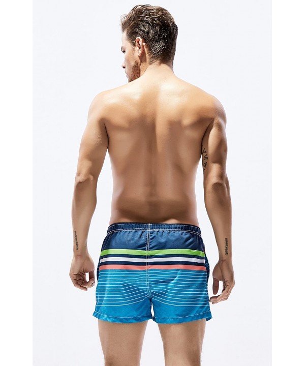 Men's Swim Trunks Quick Dry 3D Printed Beach Shorts with Pockets - 71305 Blue Stripe - CU18U3RH4ZE $26.65-Trunks