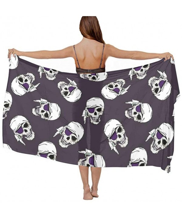 Women Girl Fashion Chiffon Scarf Bikini Cover Up Summer Beach Sarong Wrap - Pirates Skulls - C819C4HA9GW $19.87-Cover-Ups