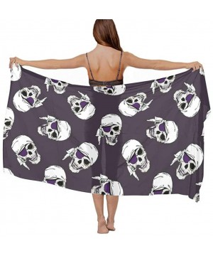 Women Girl Fashion Chiffon Scarf Bikini Cover Up Summer Beach Sarong Wrap - Pirates Skulls - C819C4HA9GW $19.87-Cover-Ups