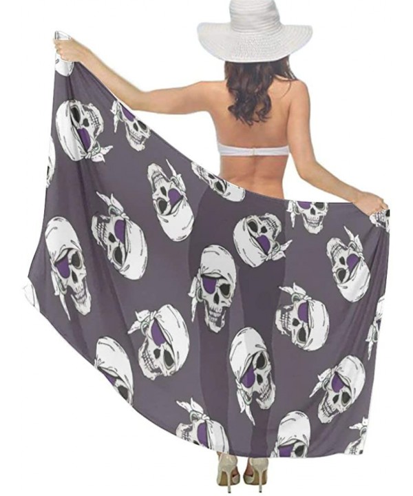 Women Girl Fashion Chiffon Scarf Bikini Cover Up Summer Beach Sarong Wrap - Pirates Skulls - C819C4HA9GW $19.87-Cover-Ups