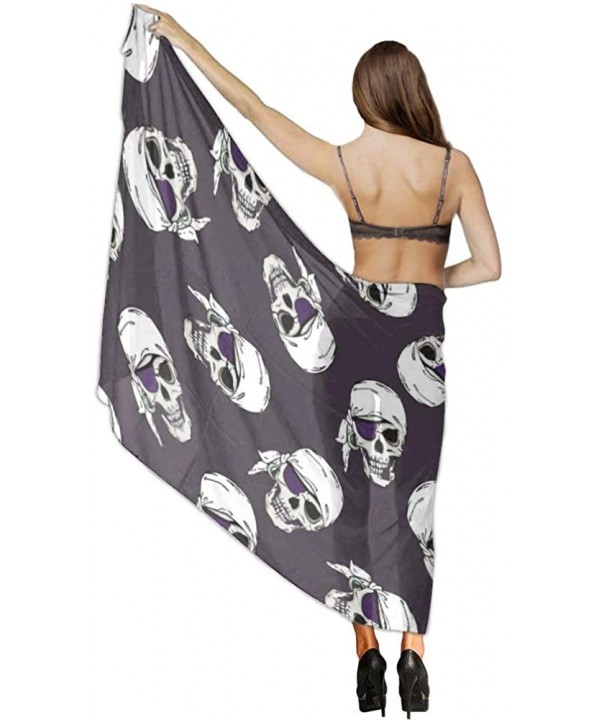 Women Girl Fashion Chiffon Scarf Bikini Cover Up Summer Beach Sarong Wrap - Pirates Skulls - C819C4HA9GW $19.87-Cover-Ups