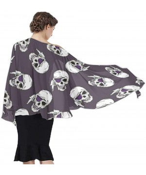 Women Girl Fashion Chiffon Scarf Bikini Cover Up Summer Beach Sarong Wrap - Pirates Skulls - C819C4HA9GW $19.87-Cover-Ups