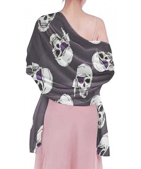 Women Girl Fashion Chiffon Scarf Bikini Cover Up Summer Beach Sarong Wrap - Pirates Skulls - C819C4HA9GW $19.87-Cover-Ups