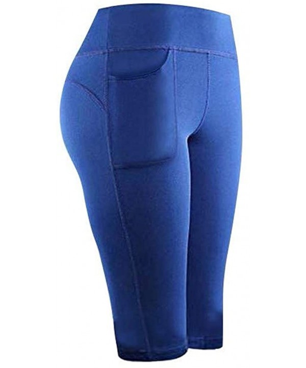 Womens Pocket Jeggings Shorts Fitness Running Gym Stretch Jogger Pants w/Tummy Control - Blue - CV19463LS93 $8.42-Sets