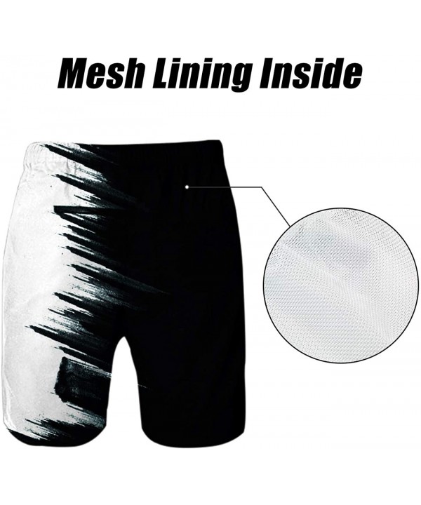 Men Swim Trunks Drawstring Elastic Waist Quick Dry Beach Shorts with Mesh Lining Swimwear Bathing Suits - Black White Graffit...