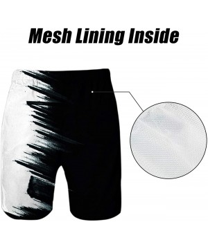 Men Swim Trunks Drawstring Elastic Waist Quick Dry Beach Shorts with Mesh Lining Swimwear Bathing Suits - Black White Graffit...