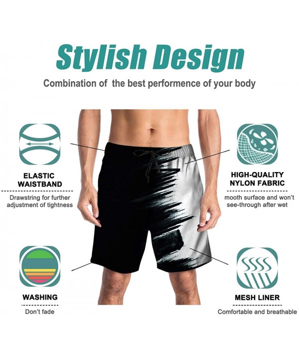 Men Swim Trunks Drawstring Elastic Waist Quick Dry Beach Shorts with Mesh Lining Swimwear Bathing Suits - Black White Graffit...