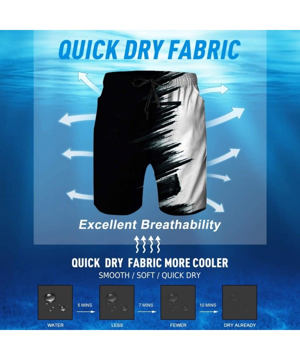 Men Swim Trunks Drawstring Elastic Waist Quick Dry Beach Shorts with Mesh Lining Swimwear Bathing Suits - Black White Graffit...