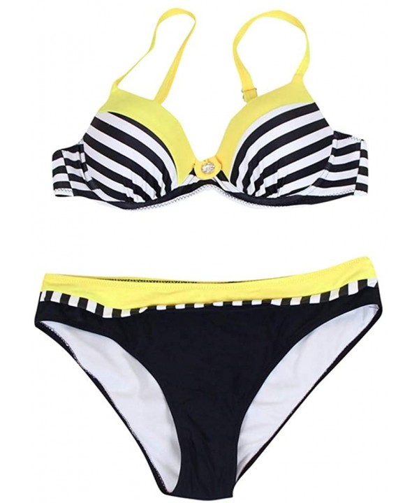 Padded Push-up Bra Swimsuit for Ladies Sexy Bathing Suit Swimsuit Bikini Sets - Yellow - CT193XDTEKQ $10.00-Sets