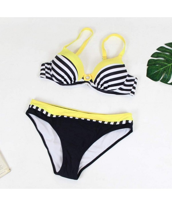 Padded Push-up Bra Swimsuit for Ladies Sexy Bathing Suit Swimsuit Bikini Sets - Yellow - CT193XDTEKQ $10.00-Sets