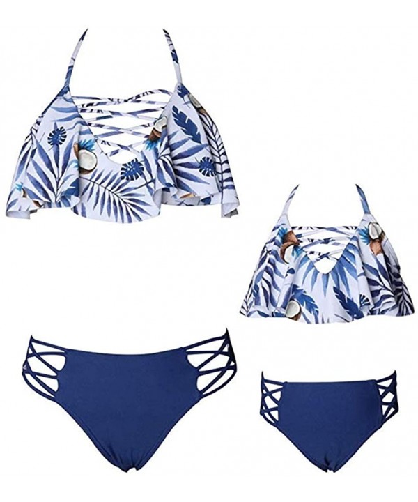 Family Matching Mommy and Me Two Pieces Swimwear Bikini Set Girls Swimsuits Women Ruffle Bathing Suit - 1 Blue - CT18QISD02W ...