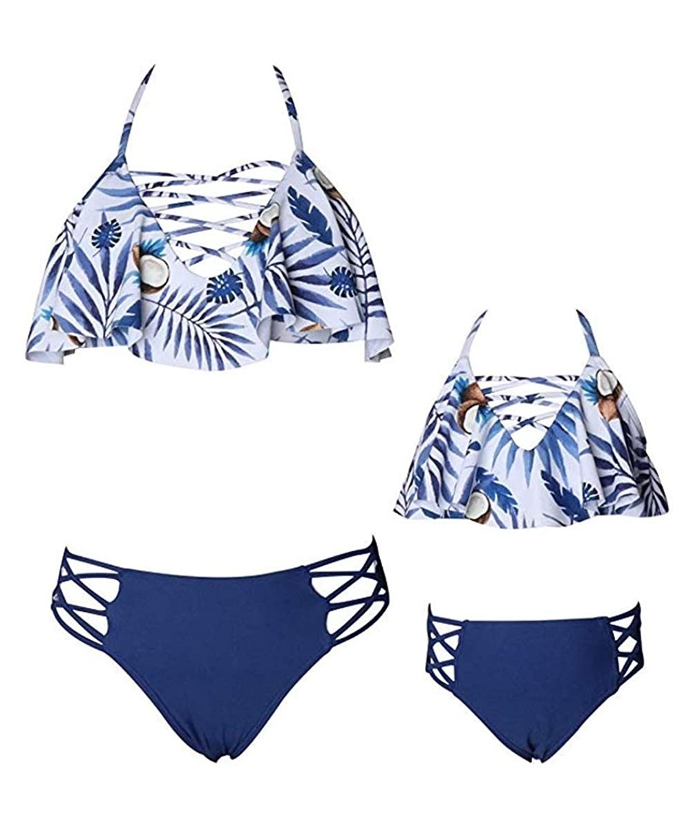 Family Matching Mommy and Me Two Pieces Swimwear Bikini Set Girls Swimsuits Women Ruffle Bathing Suit - 1 Blue - CT18QISD02W ...