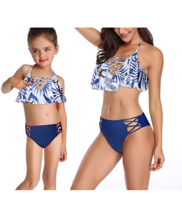 Family Matching Mommy and Me Two Pieces Swimwear Bikini Set Girls Swimsuits Women Ruffle Bathing Suit - 1 Blue - CT18QISD02W ...