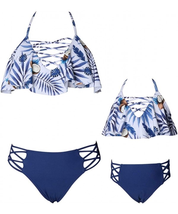 Family Matching Mommy and Me Two Pieces Swimwear Bikini Set Girls Swimsuits Women Ruffle Bathing Suit - 1 Blue - CT18QISD02W ...