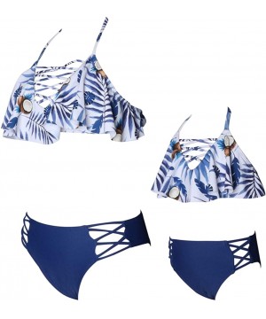 Family Matching Mommy and Me Two Pieces Swimwear Bikini Set Girls Swimsuits Women Ruffle Bathing Suit - 1 Blue - CT18QISD02W ...