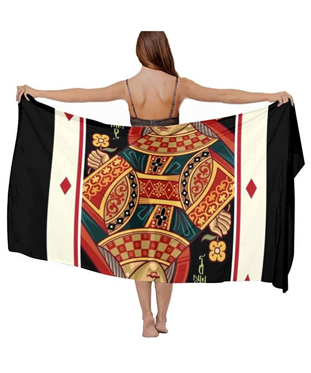 Women's Swimwear Cover Ups- Summer Vacation Beach Sarong Soft Shawl Wrap - Queen of Shape Poker Card - CB19C6NNWQU $27.06-Cov...