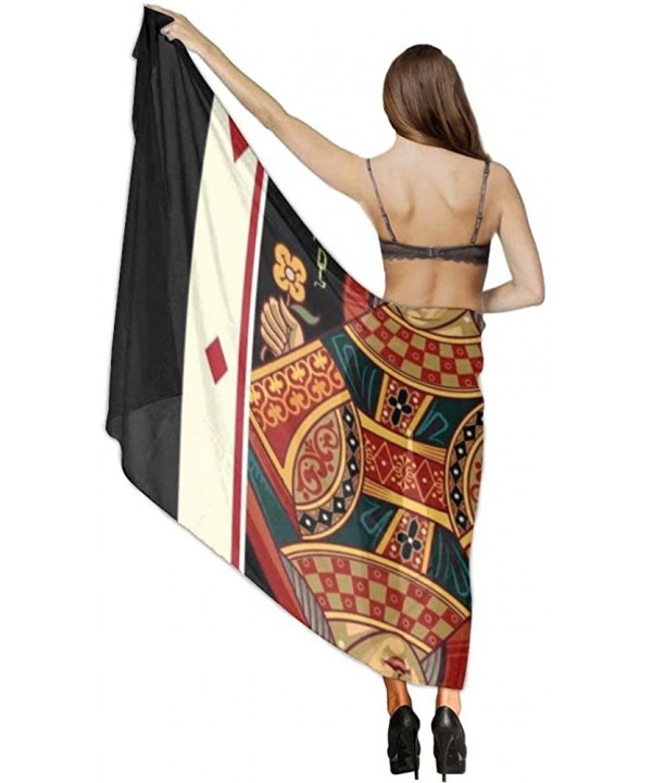 Women's Swimwear Cover Ups- Summer Vacation Beach Sarong Soft Shawl Wrap - Queen of Shape Poker Card - CB19C6NNWQU $27.06-Cov...