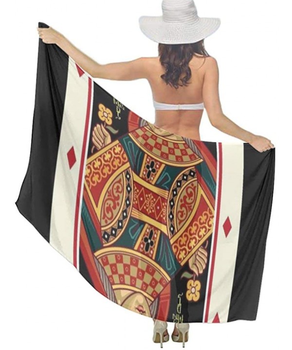 Women's Swimwear Cover Ups- Summer Vacation Beach Sarong Soft Shawl Wrap - Queen of Shape Poker Card - CB19C6NNWQU $27.06-Cov...