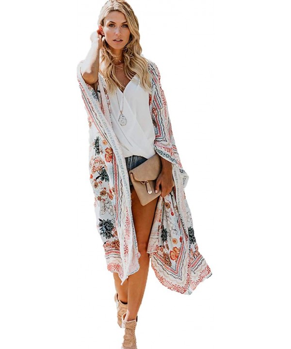 Women's Flowy Chiffon Rayon Boho Kimono Cardigans- Beach Swimsuit Bathing Suits Swimwear Cover Ups - Style K Multicoloured Fl...