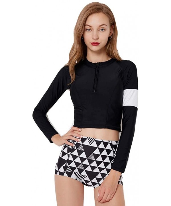 Women Long Sleeve Boyshort Rashguard Swimwear Surfing Athletic Fashion Two Piece Swimsuit Bathing Suit - 2 - CO18QCGGQU7 $27....