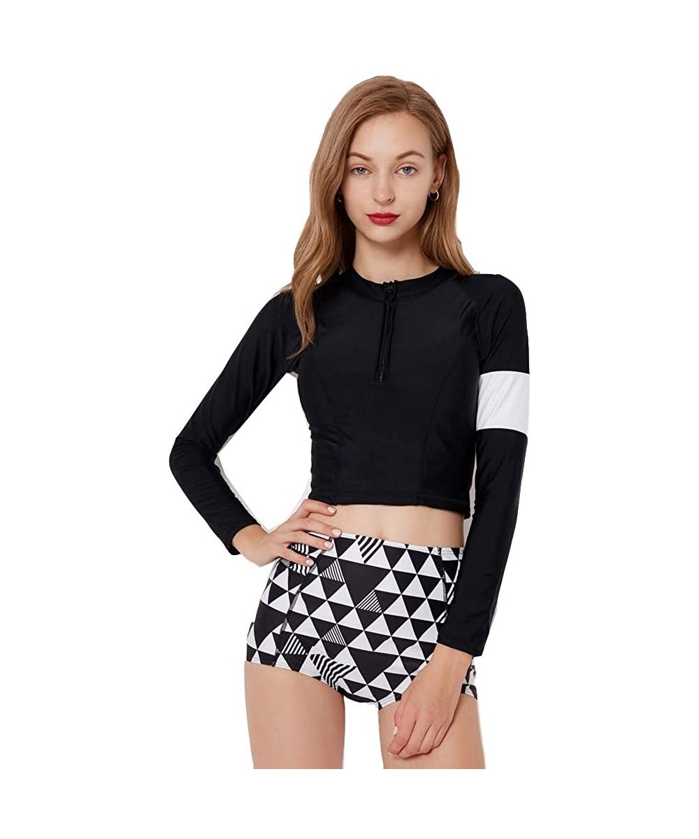 Women Long Sleeve Boyshort Rashguard Swimwear Surfing Athletic Fashion Two Piece Swimsuit Bathing Suit - 2 - CO18QCGGQU7 $27....