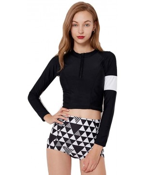 Women Long Sleeve Boyshort Rashguard Swimwear Surfing Athletic Fashion Two Piece Swimsuit Bathing Suit - 2 - CO18QCGGQU7 $27....