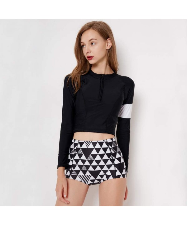 Women Long Sleeve Boyshort Rashguard Swimwear Surfing Athletic Fashion Two Piece Swimsuit Bathing Suit - 2 - CO18QCGGQU7 $27....