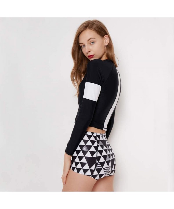 Women Long Sleeve Boyshort Rashguard Swimwear Surfing Athletic Fashion Two Piece Swimsuit Bathing Suit - 2 - CO18QCGGQU7 $27....