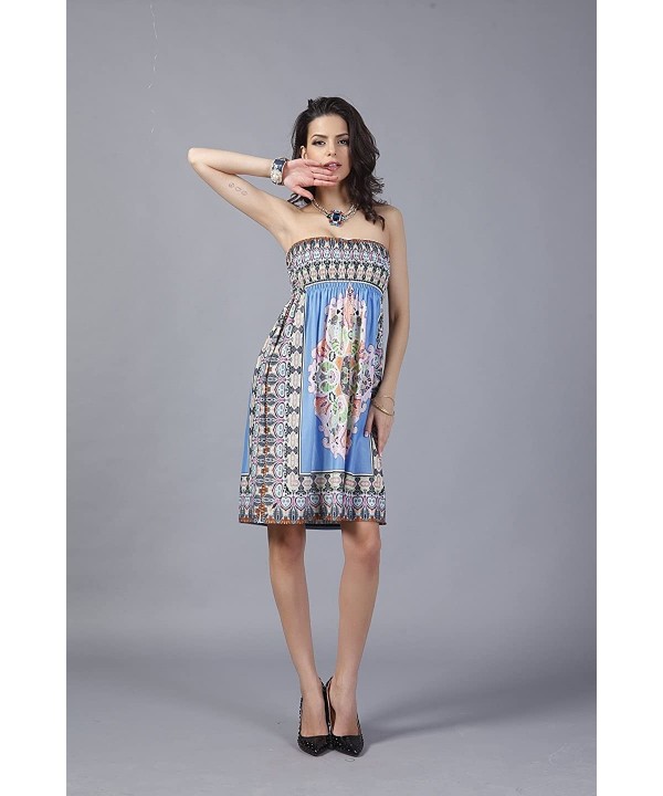 Women's Fashion Spring Summer Flower Print Resort Beach Sundress - Blue 2 - CS12GUWA0RF $20.17-Cover-Ups