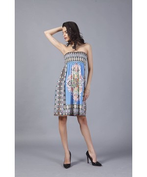 Women's Fashion Spring Summer Flower Print Resort Beach Sundress - Blue 2 - CS12GUWA0RF $20.17-Cover-Ups