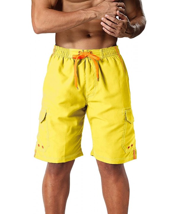 Men's Swim Trunks with Mesh Linner 4 Pockets Quick Dry Beach Shorts Board Shorts Summer Swim Shorts - Yellow - C3196R0AT5L $1...