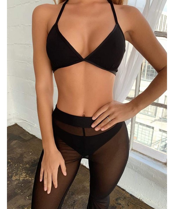 Women Sexy One Piece Solid Color See Through Long Pants Girl Bikini Swimsuits Cover ups Beachwear Night Club Outfits - Black ...