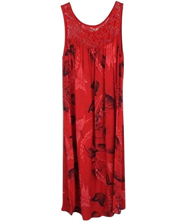 Women's Fashion Lace Stitching Print Sleeveless Dress - B-red - CS18U8XL7E9 $14.31-Bottoms