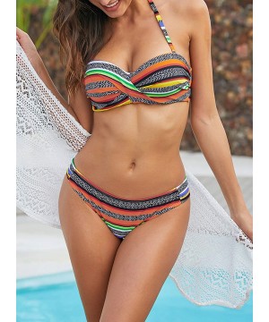 Womens Padded Push Up Bikini Set Halter Bathing Suits 2 Pieces Swimsuit Swimwear - A Striped - C21963O3IDD $16.38-Sets