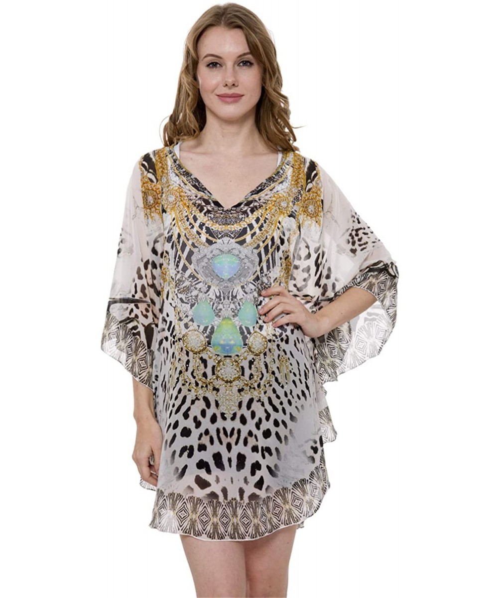 Women's Summer Animal Print Topper/Cover-Up/Poncho Rhinestone Studded Outwear Beachwear - Color 11 - CA18O43TY40 $18.04-Cover...