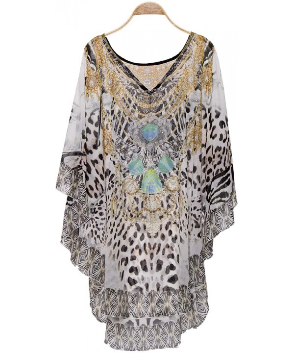 Women's Summer Animal Print Topper/Cover-Up/Poncho Rhinestone Studded Outwear Beachwear - Color 11 - CA18O43TY40 $18.04-Cover...