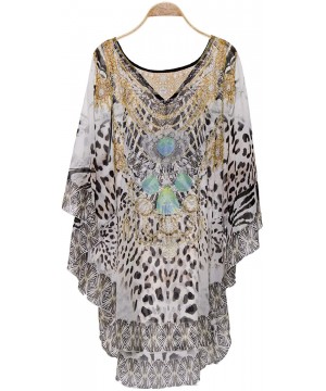 Women's Summer Animal Print Topper/Cover-Up/Poncho Rhinestone Studded Outwear Beachwear - Color 11 - CA18O43TY40 $18.04-Cover...