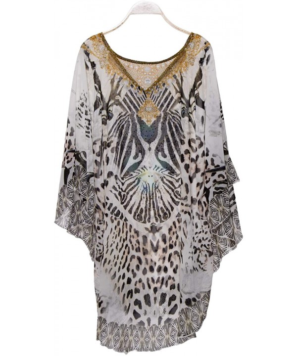 Women's Summer Animal Print Topper/Cover-Up/Poncho Rhinestone Studded Outwear Beachwear - Color 11 - CA18O43TY40 $18.04-Cover...