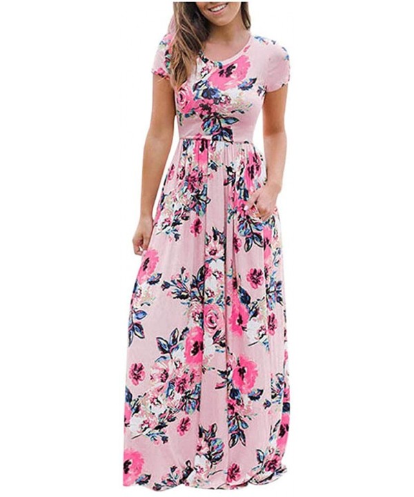 Maxi Dress for Women Chaofanjiancai Bohemian Printed Sleeveless Casual Long Dress Beach Tank Dress with Pockets Y pink - CC19...