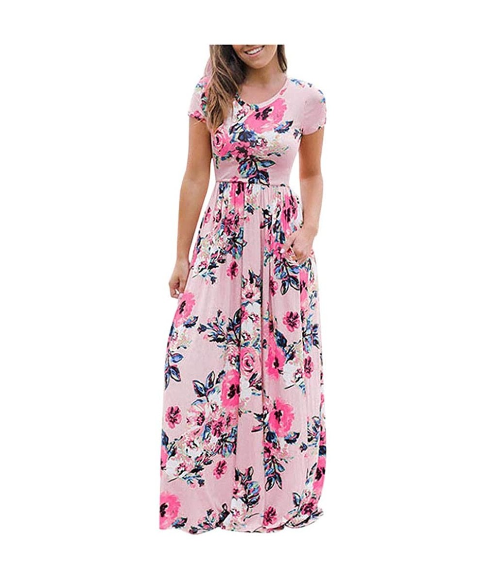 Maxi Dress for Women Chaofanjiancai Bohemian Printed Sleeveless Casual Long Dress Beach Tank Dress with Pockets Y pink - CC19...