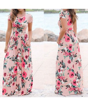 Maxi Dress for Women Chaofanjiancai Bohemian Printed Sleeveless Casual Long Dress Beach Tank Dress with Pockets Y pink - CC19...