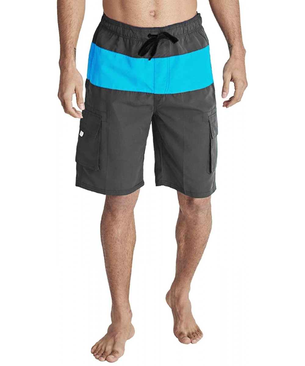 Men's Quick Dry Beachshorts Cargo Swim Trunks with Mesh Lining - Dark Grey(main) & Blue - CZ19684UDX2 $11.63-Trunks