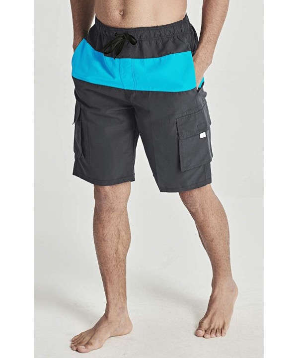 Men's Quick Dry Beachshorts Cargo Swim Trunks with Mesh Lining - Dark Grey(main) & Blue - CZ19684UDX2 $11.63-Trunks