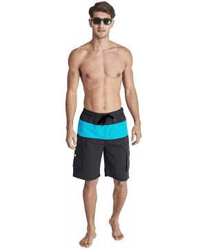 Men's Quick Dry Beachshorts Cargo Swim Trunks with Mesh Lining - Dark Grey(main) & Blue - CZ19684UDX2 $11.63-Trunks