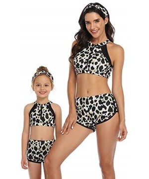 Women Girl Leopard Print Family Matching Mommy and Me One Piece Halter Backless Swimsuit Set - Leopard-4 - CC199UQ99XE $12.57...