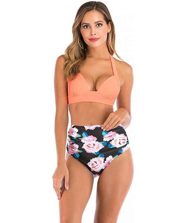 Women High Waist Bikini Push Up Bikinis Print Swimsuit Female Beachwear Swimwear - A6-pink - CP1962GT34O $11.93-Bottoms