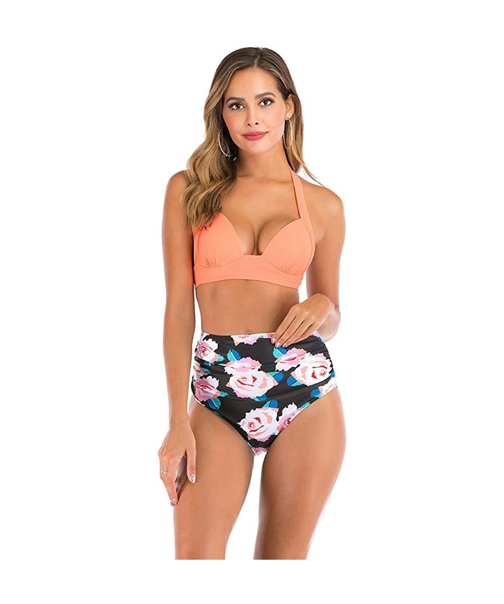 Women High Waist Bikini Push Up Bikinis Print Swimsuit Female Beachwear Swimwear - A6-pink - CP1962GT34O $11.93-Bottoms