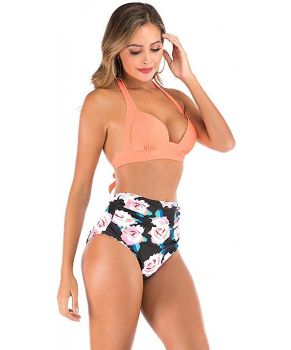 Women High Waist Bikini Push Up Bikinis Print Swimsuit Female Beachwear Swimwear - A6-pink - CP1962GT34O $11.93-Bottoms