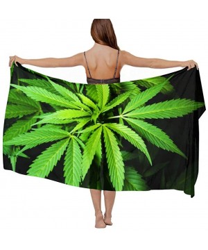 Women Girls Fashion Chiffon Beach Bikini Cover Up Sunscreen Wrap Scarves Green Cannabis Marijuana Weed Leaf Black - CF190HILM...