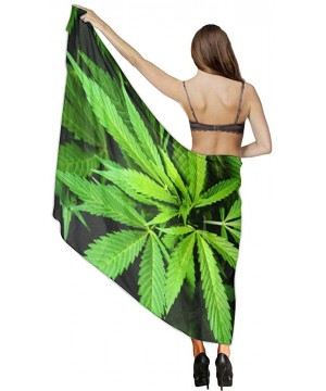 Women Girls Fashion Chiffon Beach Bikini Cover Up Sunscreen Wrap Scarves Green Cannabis Marijuana Weed Leaf Black - CF190HILM...